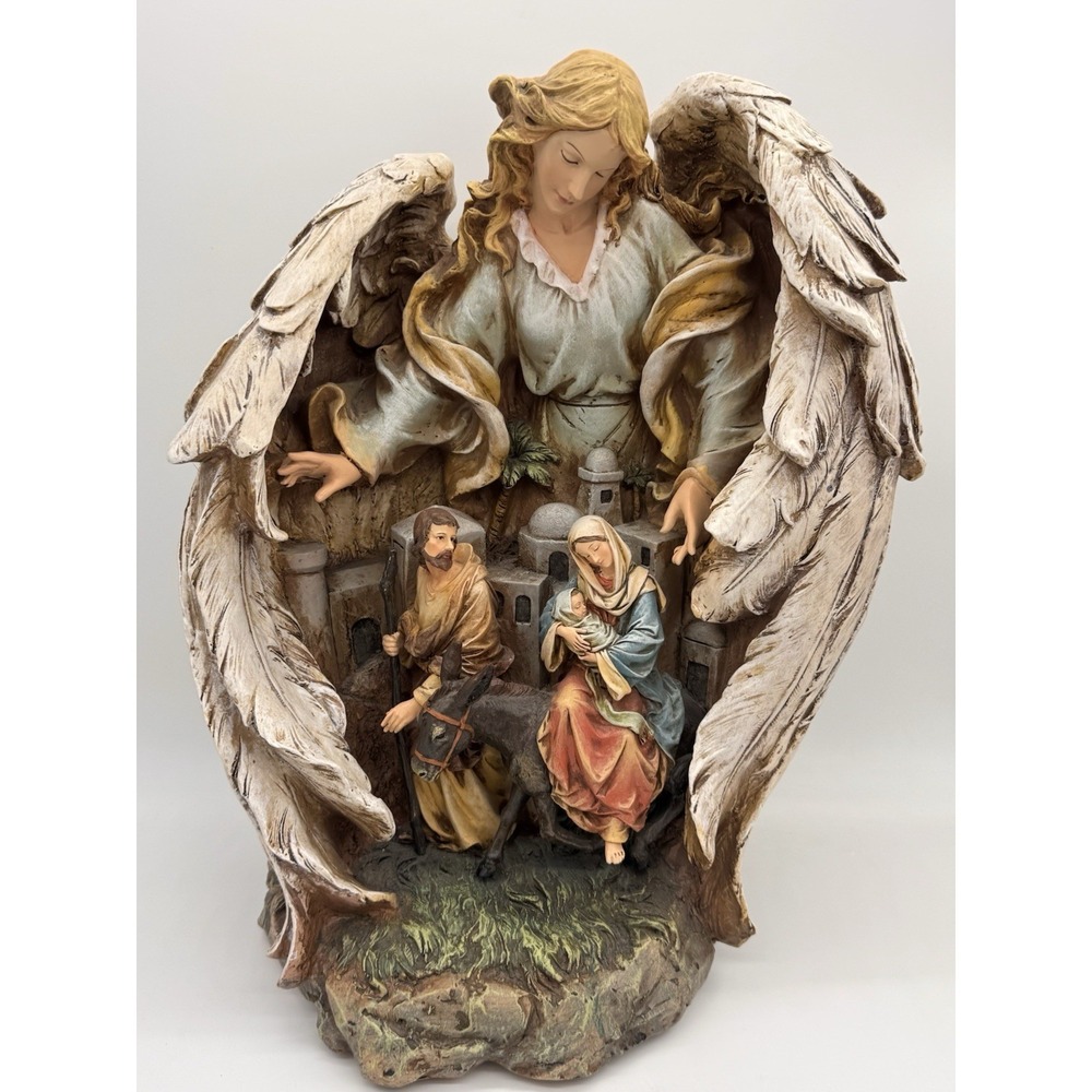 Guardian Angel with Holy Family Figurine Napco 15"L x 11.5"W x 19.5"H Christmas